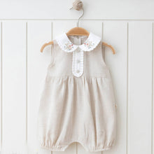Load image into Gallery viewer, Girl Natural Linen Embrodried Romper 0-12M: 0-3M / Rose - Nenes Lullaby Boutique Inc