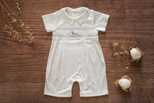 Load image into Gallery viewer, Puppy Smocked Baby Romper: 12M
