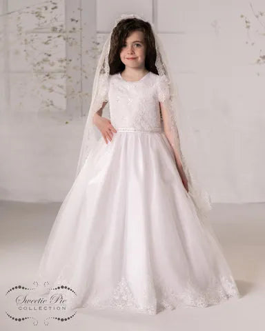 4093 Lace Satin & Tulletea length skirt Communion dress by Sweetie Pie 7.5 / tea length