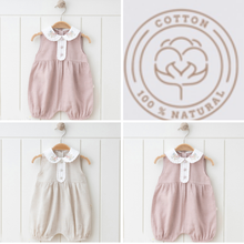 Load image into Gallery viewer, Girl Natural Linen Embrodried Romper 0-12M: 0-3M / Rose - Nenes Lullaby Boutique Inc