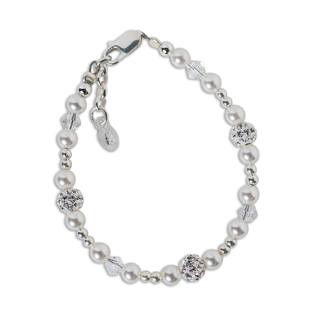 Girls Sterling Silver Pearl Baby or Childs Bracelet for Kids: Large 6-12 Years