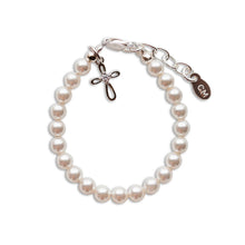 Load image into Gallery viewer, Girls Silver Pearl Baby Baptism Bracelet, 1st Communion Gift: Medium 1-5 Years - Nenes Lullaby Boutique Inc
