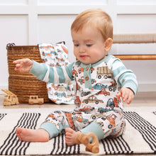 Load image into Gallery viewer, Baby Boy's Let's Ride Bamboo Henley Romper: 6-9M - Nenes Lullaby Boutique Inc