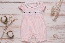 Load image into Gallery viewer, Camellia Bows Smocked Baby Romper: 9M