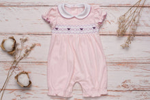 Load image into Gallery viewer, Camellia Bows Smocked Baby Romper: 9M - Nenes Lullaby Boutique Inc