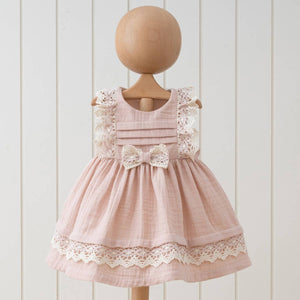 Girl Natural Lace Design Sleeveless Elegant Muslin Dress: Rose / 18-24M