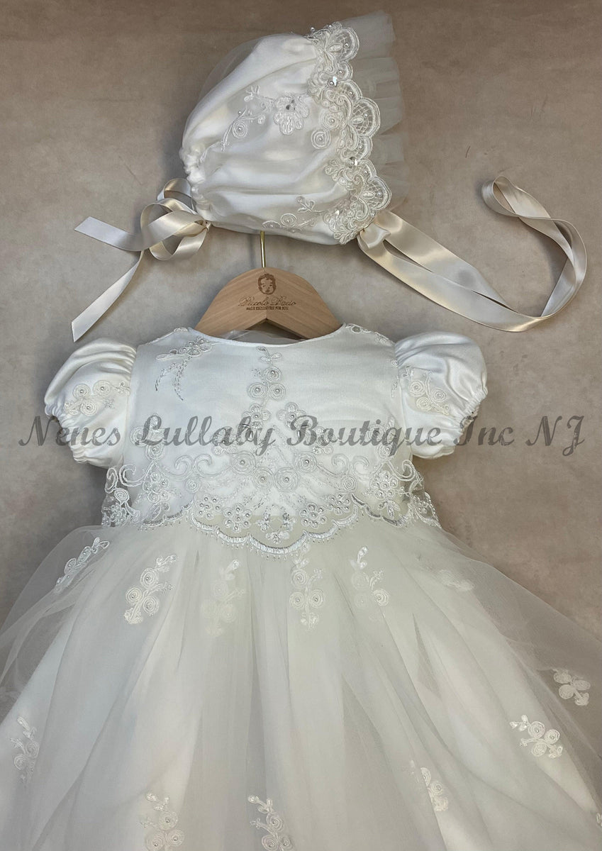 Fabiola Girls Diamond White Tulle/Lace Christening Gown / Baptism Gown by Piccolo Bacio 6 Month / Shantung Fabiola Girls Diamond White Tulle/Lace Christening Gown / Baptism Gown by Piccolo Bacio 6 Month / Shantung