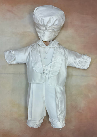 Anthony White Silk Christening / Baptism Suit by Piccolo Bacio Christening