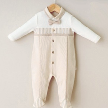 Load image into Gallery viewer, 100% Cotton Elegant Style Baby Boy Striped Footed Bodysuit : Grey / 3-6M - Nenes Lullaby Boutique Inc