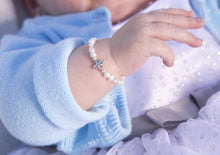 Load image into Gallery viewer, Girls Sterling Silver Pearl Cross Baby Bracelet Baptism Gift - Nenes Lullaby Boutique Inc