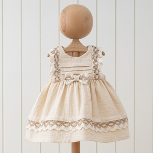 Girl Natural Lace Design Sleeveless Elegant Muslin Dress: Rose / 6-9M