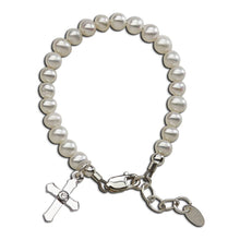Load image into Gallery viewer, Sterling Silver Pearl Baby Girl Cross Bracelet Baptism Gift - Nenes Lullaby Boutique Inc