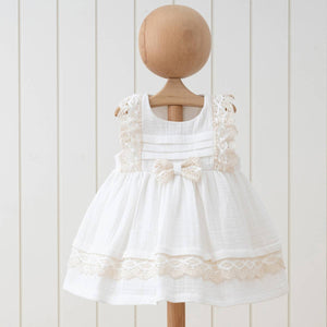 Girl Natural Lace Design Sleeveless Elegant Muslin Dress: Rose / 18-24M