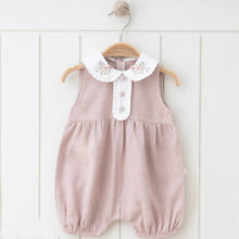 Load image into Gallery viewer, Girl Natural Linen Embrodried Romper 0-12M: 0-3M / Rose