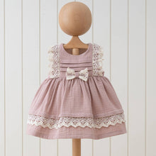 Load image into Gallery viewer, Girl Natural Lace Design Sleeveless Elegant Muslin Dress: Rose / 6-9M