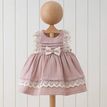 Load image into Gallery viewer, Girl Natural Lace Design Sleeveless Elegant Muslin Dress: Rose / 6-9M - Nenes Lullaby Boutique Inc