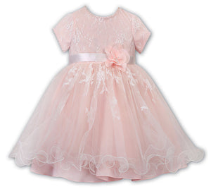 070064T-2 Girls Ceremonial Ballerina Length Dress Ivory / Peach