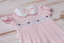 Load image into Gallery viewer, Camellia Bows Smocked Baby Romper: 9M