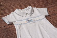 Load image into Gallery viewer, Puppy Smocked Baby Romper: 3M