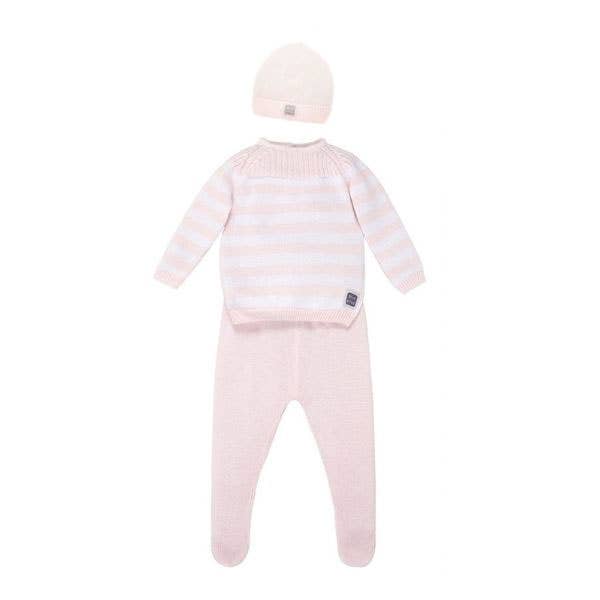 Cabrera pink infant knit with cap 3 pieces 100% cotton
