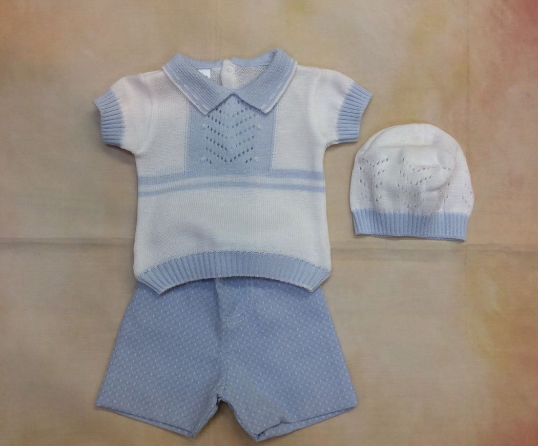 DG22SS19/CUEN180W Boys White & sky blue knit top and short-Private Label-Nenes Lullaby Boutique Inc