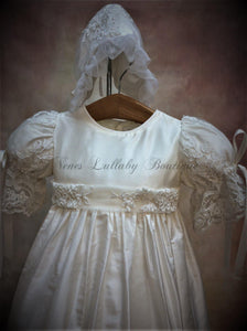 Piccolo Bacio Girls Silk Diamond White Christening gown Christine-Piccolo Bacio Christening-Nenes Lullaby Boutique Inc