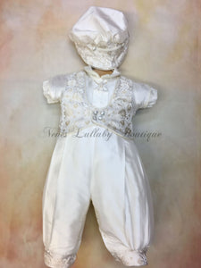 Antonio White Silk Christening Suit by Piccolo Bacio-Piccolo Bacio Christening-Nenes Lullaby Boutique Inc