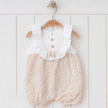 Load image into Gallery viewer, 100% Cotton Muslin Natural Lace, Bead Designed Romper: White / 6-9M - Nenes Lullaby Boutique Inc