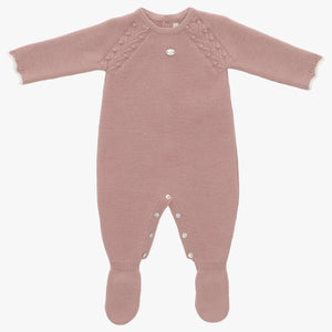Infant Girl  Footed Knit Layette Romper With embroidered rose design garden rose  003-10210