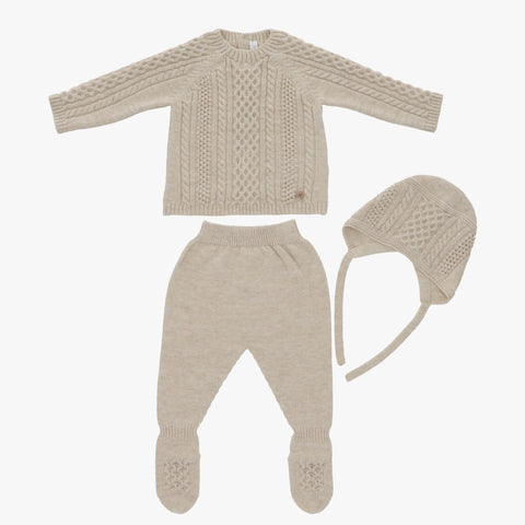 infant boy 3 piece knit set stone color 004-10207