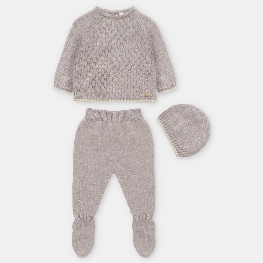Infant boy Footed 3 piece Knit Layette Romper With Braided design  004-10287