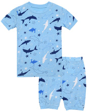 Load image into Gallery viewer, Vaenait Baby - Aqua Shark Viscose Boys Girls Infants Short Sleeve PJs-C: Aqua Blue / S(2T)