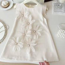 Load image into Gallery viewer, Summer Loose Sleeveless Dress for Girls Western Style Three-Dimensional Petal Pleated Satin Vest Dress: Pink / 3-4 Years (110cm)