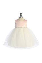 Load image into Gallery viewer, Kid's Dream - Satin Top Baby Dress with Wavy Rhinestone &amp; Pearl Trim: Rose Top / 12-18M