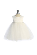 Load image into Gallery viewer, Kid's Dream - Satin Top Baby Dress with Wavy Rhinestone &amp; Pearl Trim: Rose Top / 6-12M