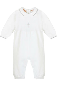 Julius Berger & Carriage Boutique - Baby Boy Knit Pearl Silver Cross Outfit + Bonnet: 3M