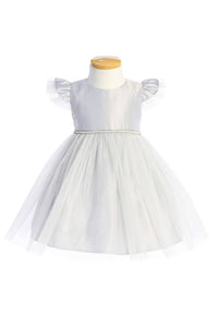 Sweet Kids, Inc. - SKB910 - satin with flutter sleeve baby girl dress: Red / M (12mths)