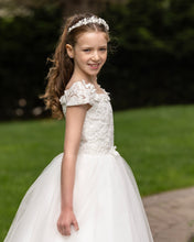 Load image into Gallery viewer, 19419 Diamond White off shoulder cap sleeve venice lace first Communion dress