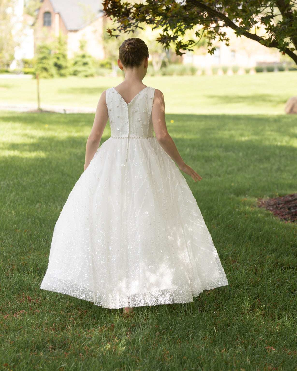 19422 Diamond White Heavily Beaded all over gown, Basque Waist Communion Dress/Flower Girl or Pagent Diamond White / 10