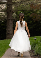 Load image into Gallery viewer, 19428 Diamond White Sleeveless beaded top with 3D flowers, tulle skirt