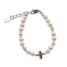 Load image into Gallery viewer, Girls Sterling Silver Pearl Cross Baby Bracelet Baptism Gift