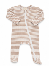 Load image into Gallery viewer, Tan Stripe / Ribbed 2-Way Zip Footie: NB