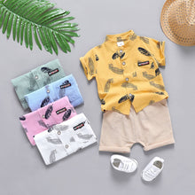 Load image into Gallery viewer, Leaf Print Short-sleeve Shirt and Pants Set: 3-6 Months / Blue