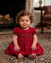 Load image into Gallery viewer, Julius Berger &amp; Carriage Boutique - Floral Smocked Silk Red Short Sleeve Baby Girl Dress: 3M