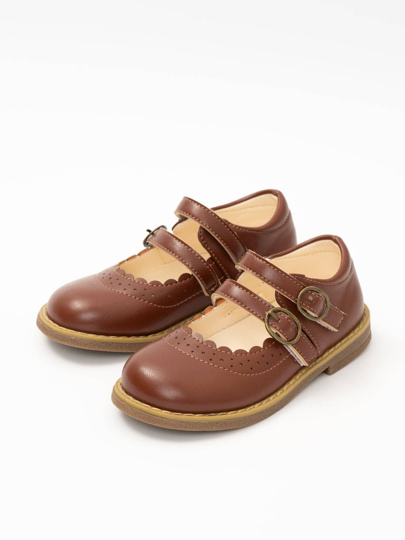 Marie Nicole Clothing - Double Buckle Mary Jane Hard Sole Shoes: Chestnut Brown / 7C