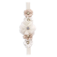 Load image into Gallery viewer, Tesa Babe - Girl's Headband with Faux Flowers  &amp; Pearls: Ivory/Beige / 1S