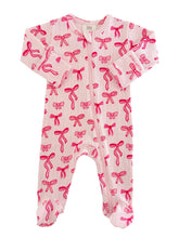 Load image into Gallery viewer, Pink Bows / Organic Pointelle 2-Way Zip Footie: 6-9M