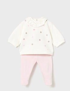 Infant girl pink/ cream pants & sweatshirt set 