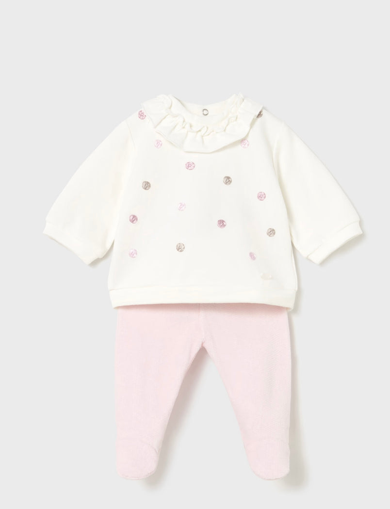 Infant girl pink/ cream pants & sweatshirt set 