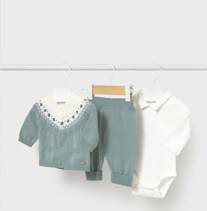 Green newborn 3 piece knit set